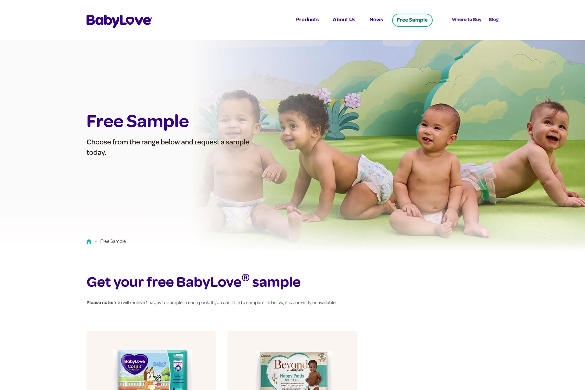 Screenshot of Free BabyLove® Nappy Sample
