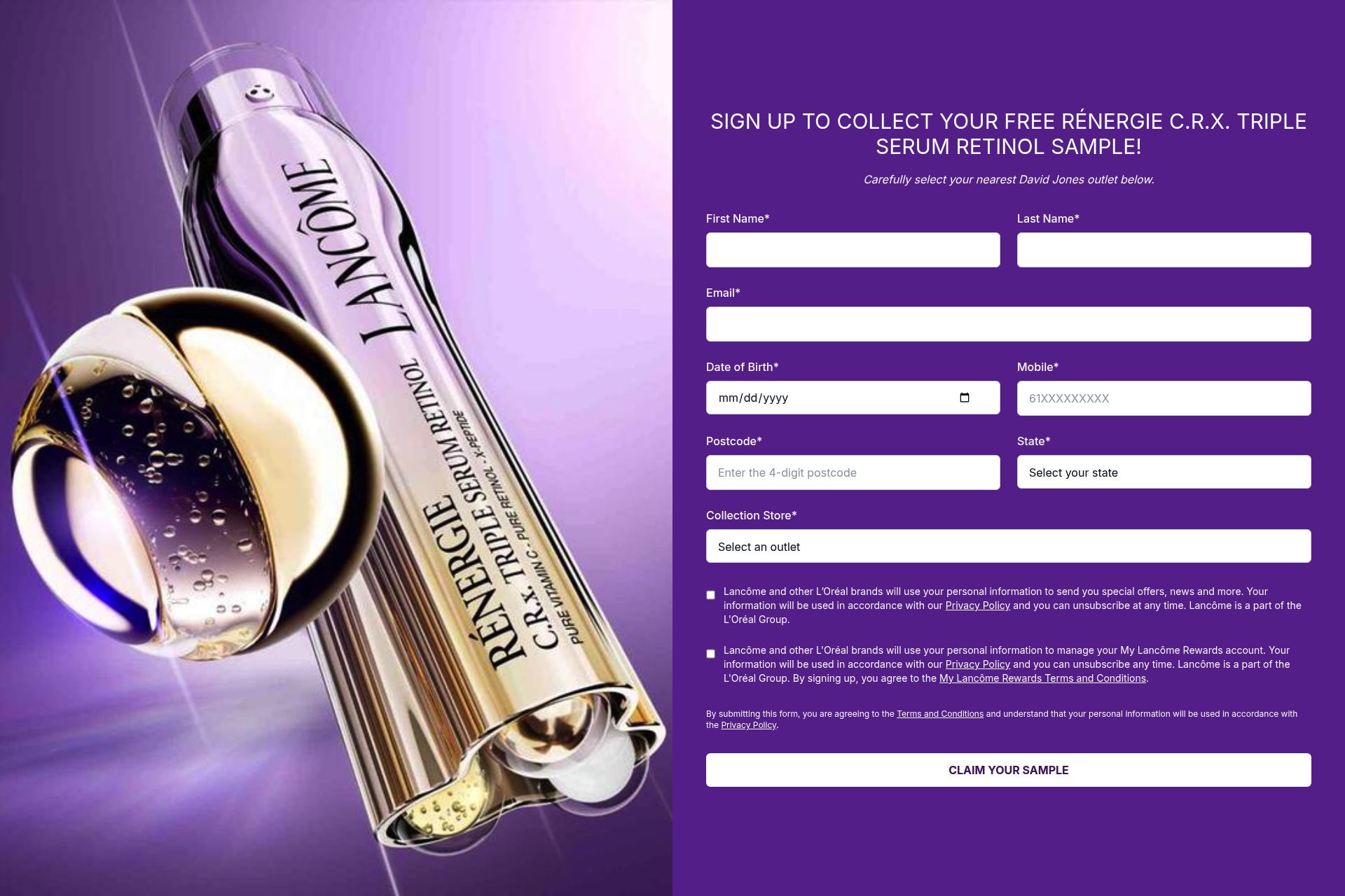 Screenshot of Free Rénergie C.R.X. Triple Serum Retinol Sample from Lancôme