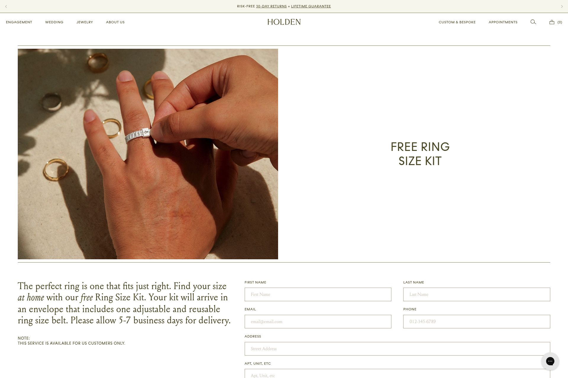 Full size screenshot of Free Ring Size Kit from Holden