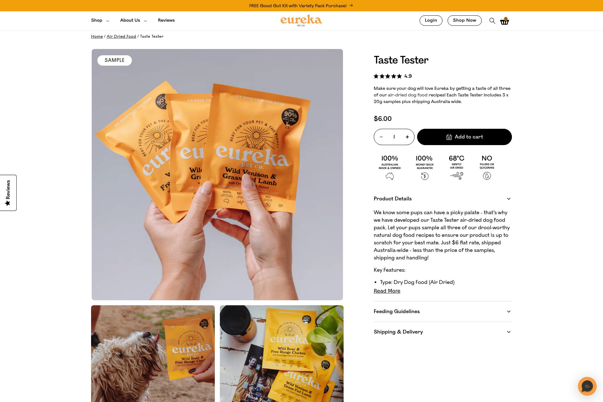 Screenshot of Free Sample of Natural Dog Food from Eureka Pet