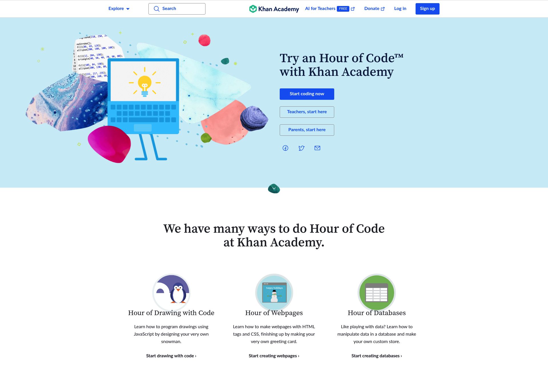 Screenshot of Hour of Code Learning Material from Khan Academy