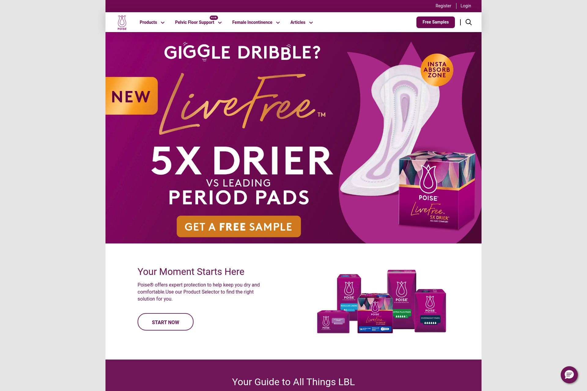 Screenshot of Free Sample Pack from Poise NZ