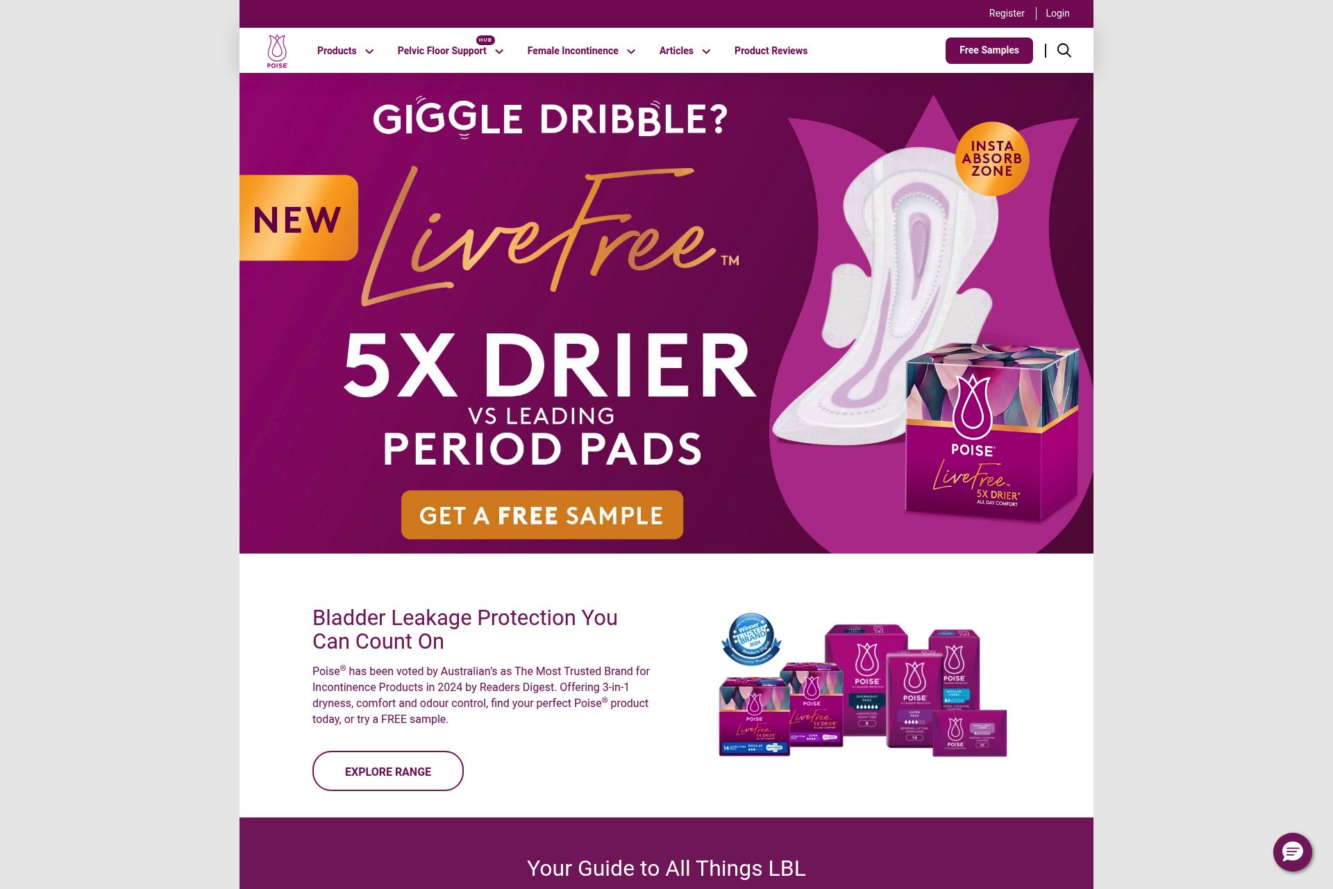 Screenshot of Free Samples from Poise