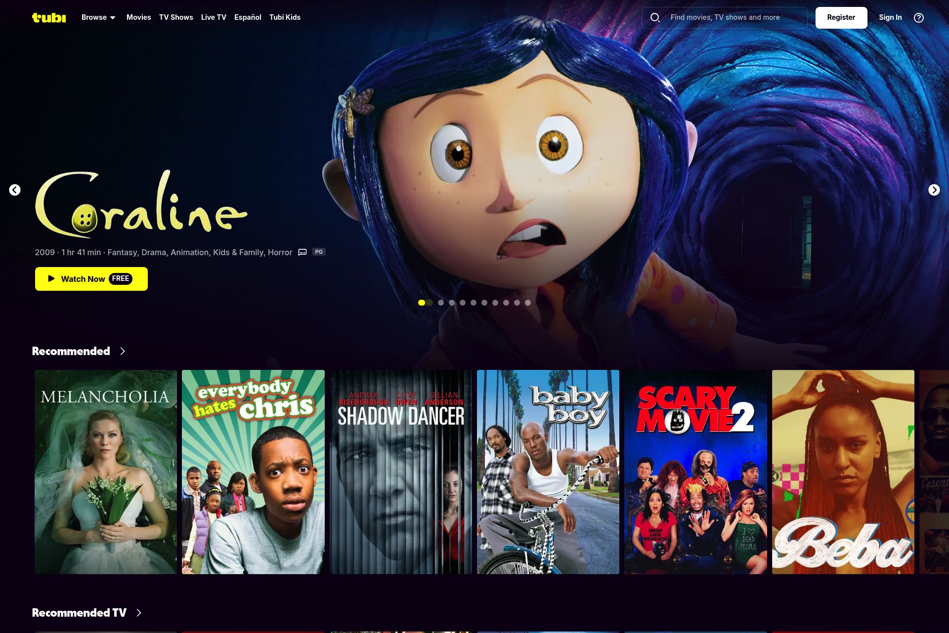 Full size screenshot of Free Movie and TV Streaming Service from Tubi