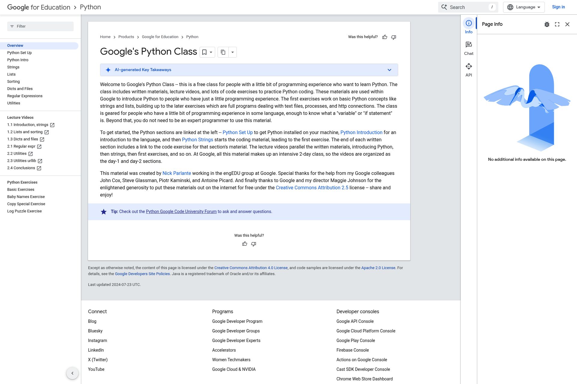 Full size screenshot of Free Python Class from Google